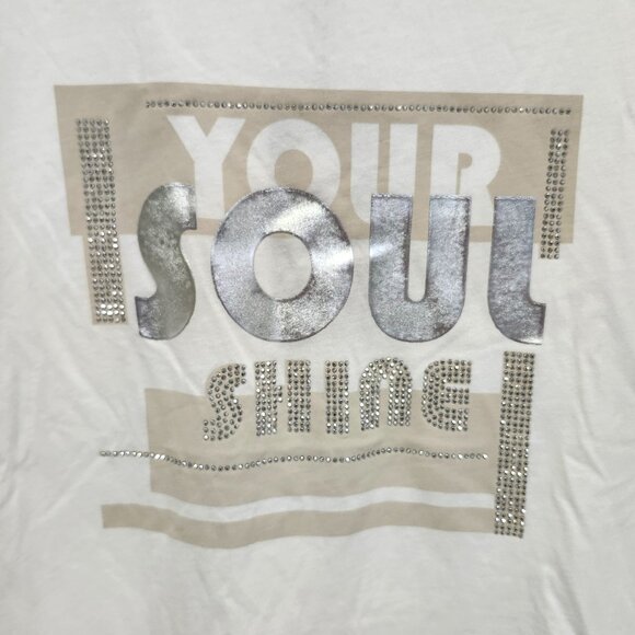Monari Women's White " Your Soul Shine" Graphic Tee Size 4 - Picture 2 of 8